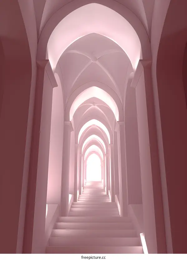 Pink Archway Staircase Leading to Light