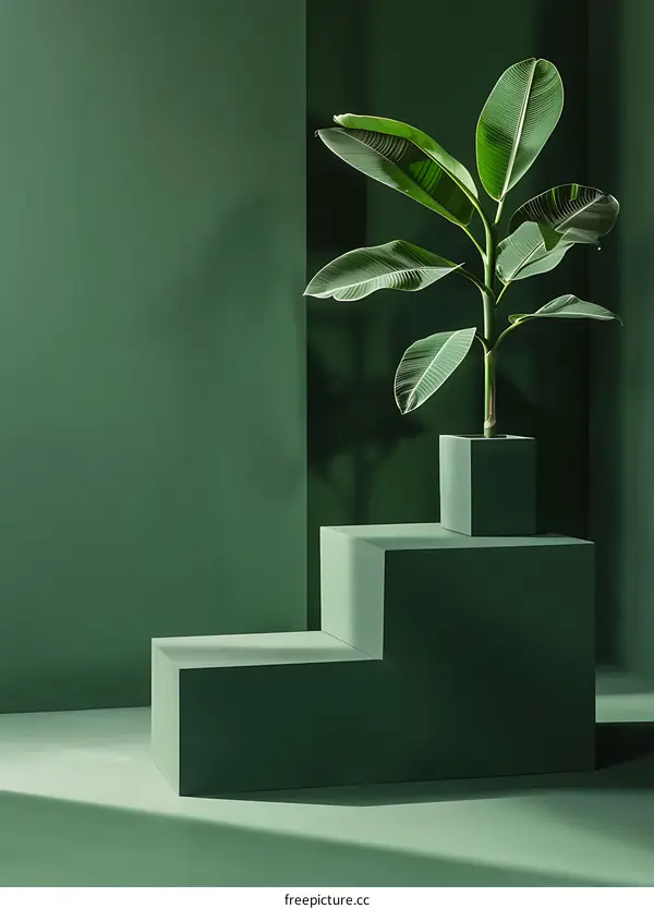 Green Background With Plant On A Platform