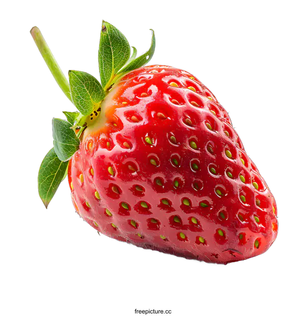 [Transparent Background PNG]Single Fresh Red Ripe Strawberry Isolated on White Background
