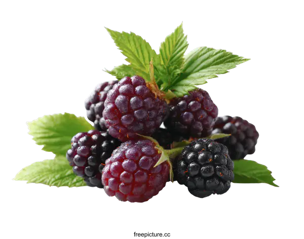 [Transparent Background PNG]Close Up of Fresh Blackberries with Leaves