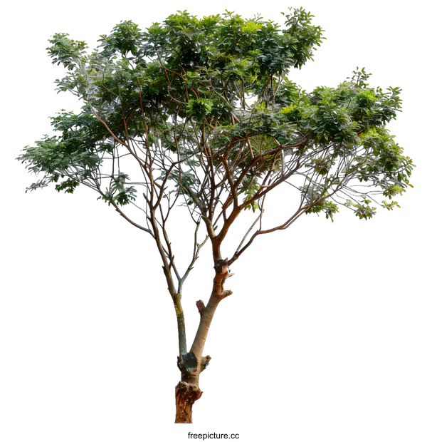 [Transparent Background PNG]Green Tree with Branches Isolated on White Background