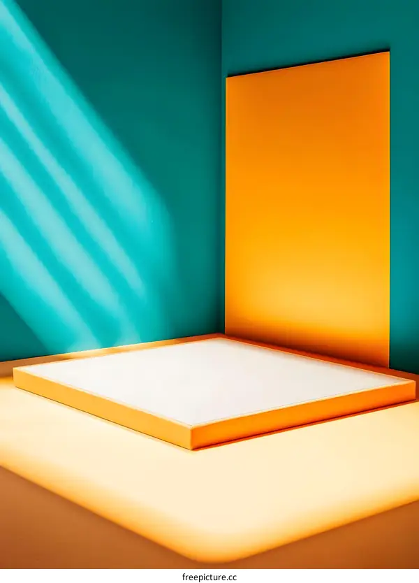 Minimalist Product Display with Orange and Teal Walls