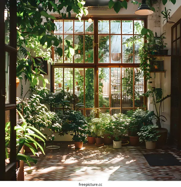 Sunlit Indoor Garden with Potted Plants