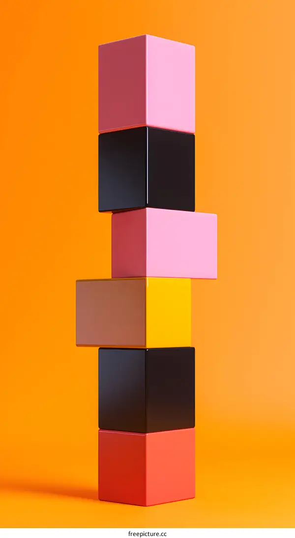 Colorful 3D cubes stacked on an orange background