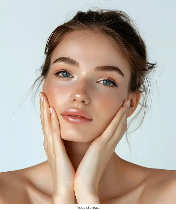 Beautiful Woman with Freckles and Long Brown Hair