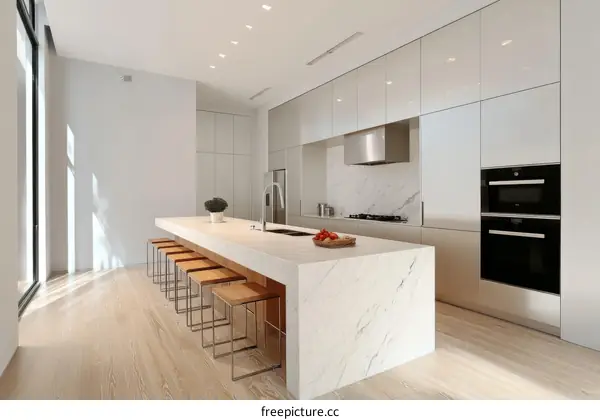 Modern Minimalist Kitchen Design with Marble Island