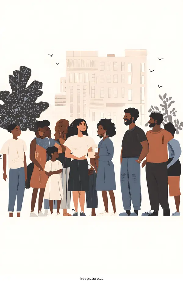 Group of African American People Standing In Front Of City Buildings