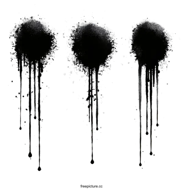 [Transparent Background PNG]Black Spray Paint Drips and Splashes Illustration