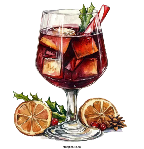 [Transparent Background PNG]Hand-drawn Festive Holiday Cocktail Illustration