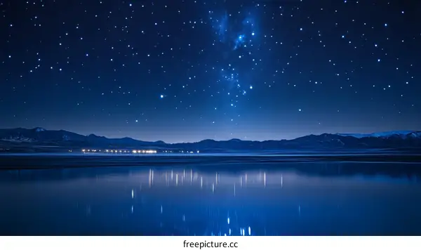 Night Sky Reflection on Calm Lake Landscape
