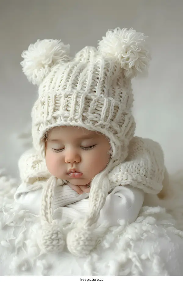 Sleeping Baby Girl Wearing Knitted Hat