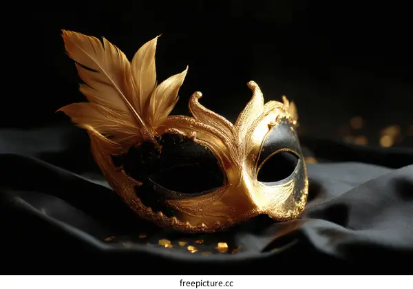 Golden Venetian Mask on Black Background