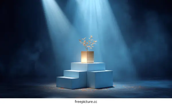 Modern Minimalist Showcase with Blue Steps