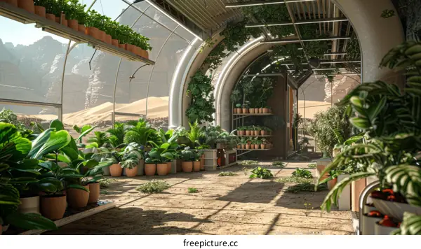 Plants growing in a greenhouse on Mars