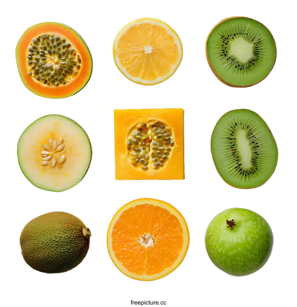 [Transparent Background PNG]Colorful Fruit Slices On White Background