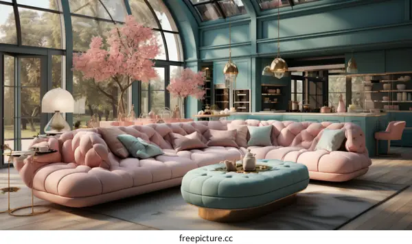 pink and blue living room interior design
