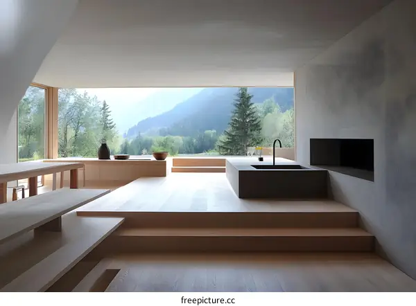 Minimalist Kitchen Design with Mountain View
