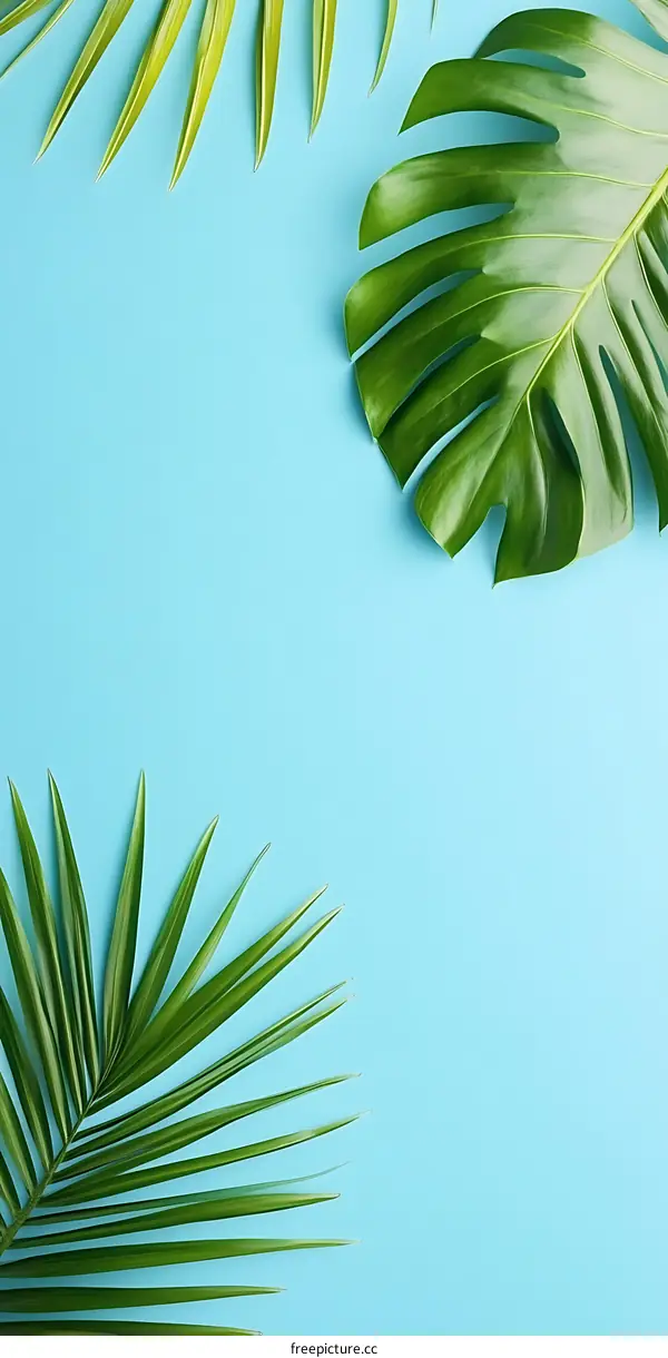 Tropical Palm Leaves On Blue Background