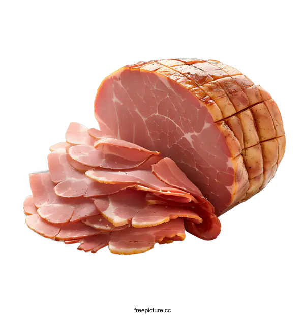[Transparent Background PNG]Sliced honey roasted ham on white background