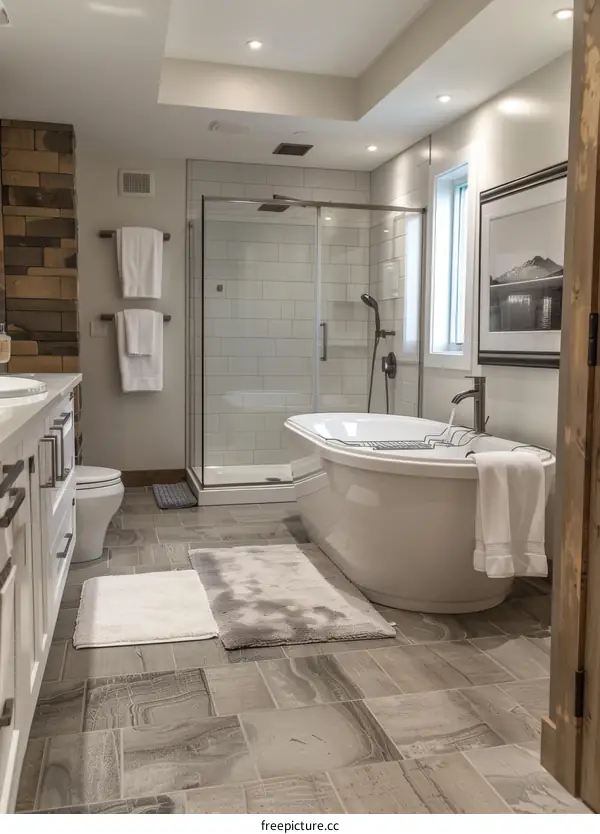 Modern Bathroom with Luxurious Tub and Shower