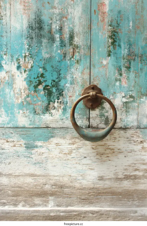 Vintage Wooden Door with Aged Paint and Handle