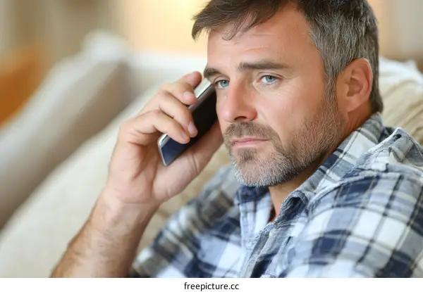 Caucasian Man Talking on Mobile Phone