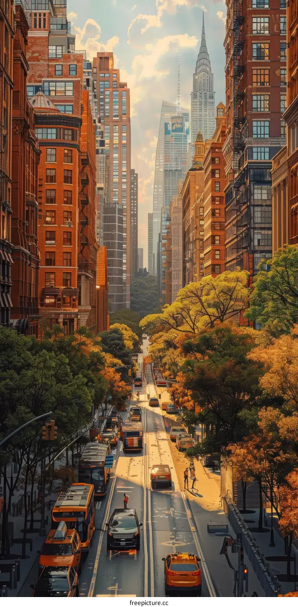 Autumnal New York City Street Scene with Several People