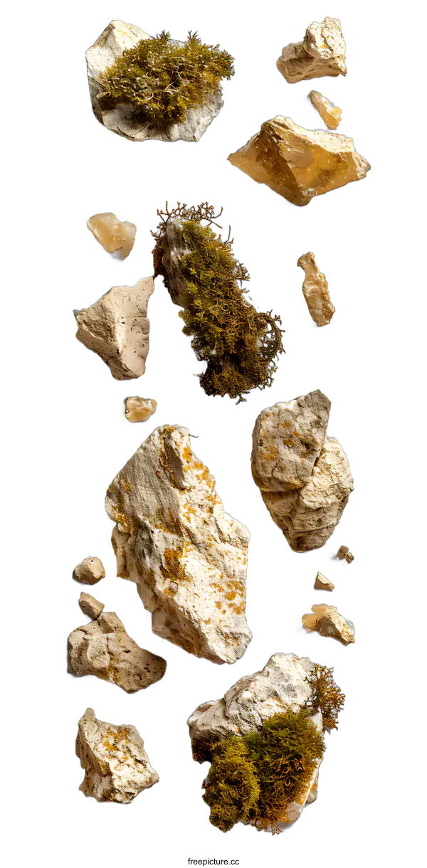[Transparent Background PNG]White Background with Mossy Rocks