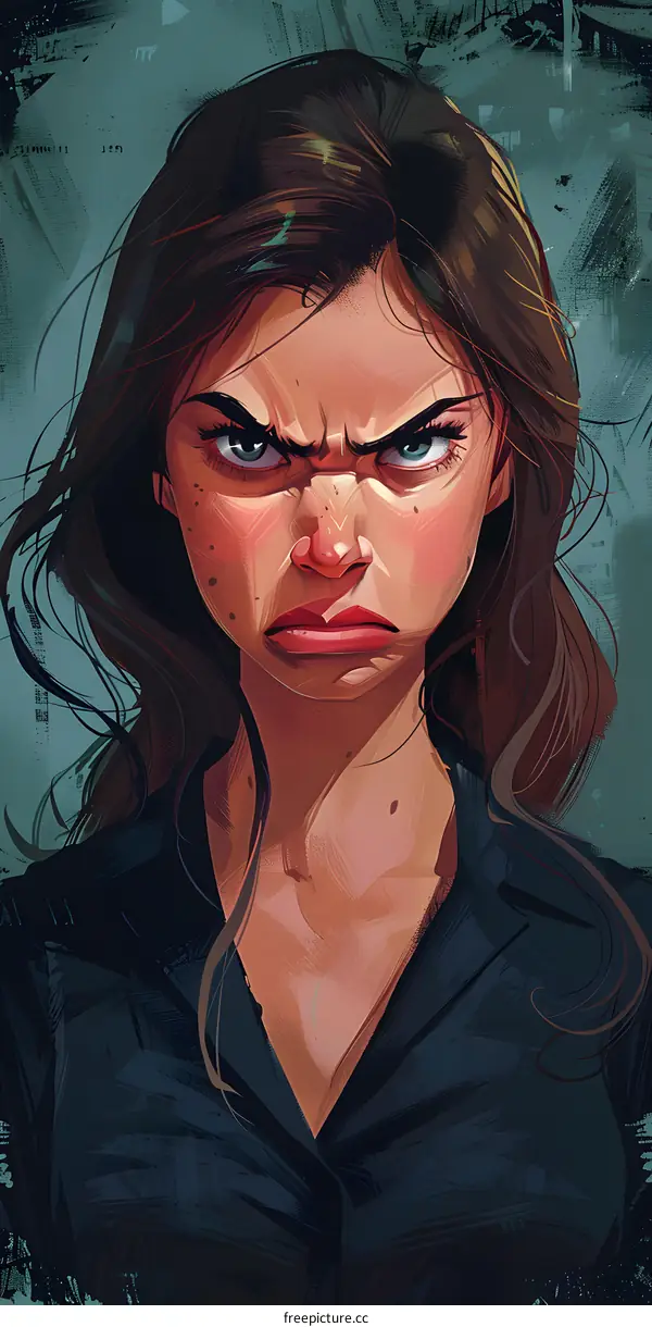 Angry Woman Portrait Digital Art Illustration