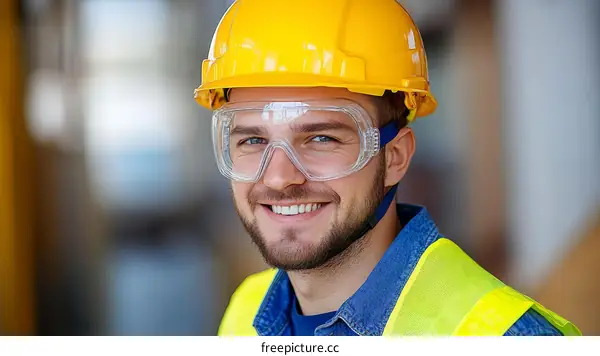 Smiling Caucasian Construction Worker Portrait