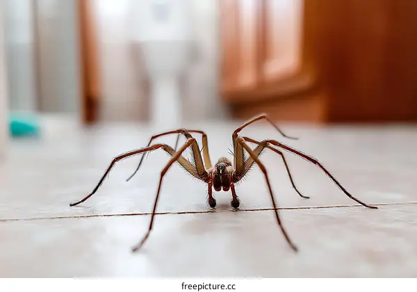 Close-up of a Spider on a Light-Colored Surface in a Bathroom