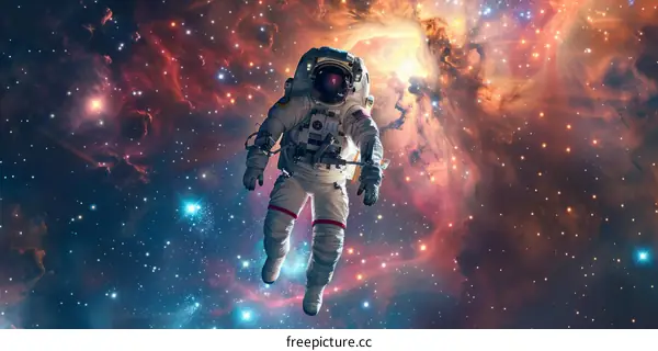 Astronaut in spacesuit floating in the vastness of space