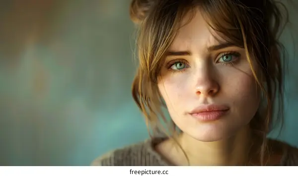 portrait of a young woman with blue eyes and brown hair