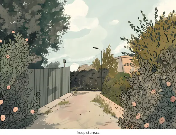 Green Backyard with a Fence and a Path