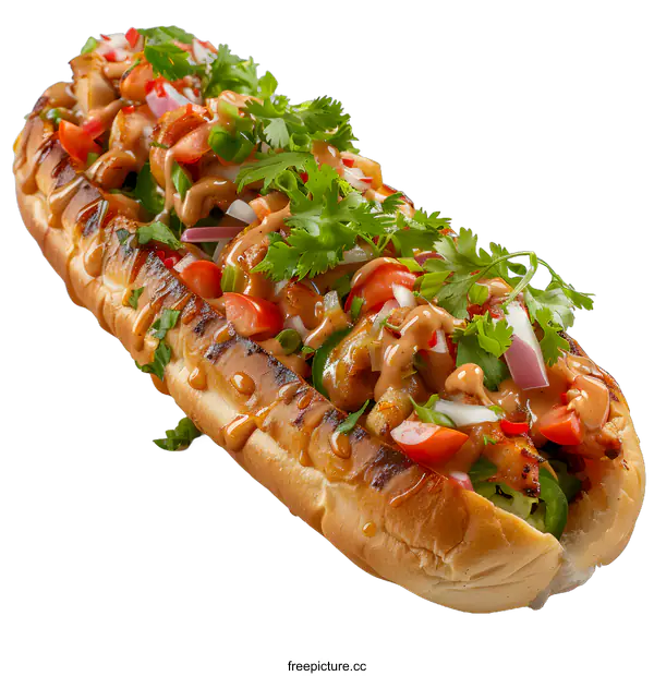 [Transparent Background PNG]Grilled Chicken Sub with Cilantro, Tomato, and Onion