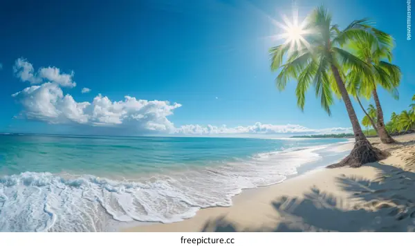 Beach with palm trees and white sand