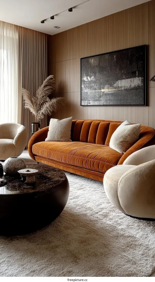 Modern Living Room Interior Design with Cozy Sofa and Carpets