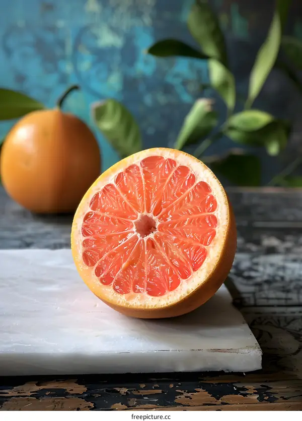 Juicy Grapefruit Slice on White Cutting Board