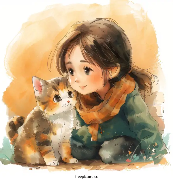 An illustration of a girl with a cat