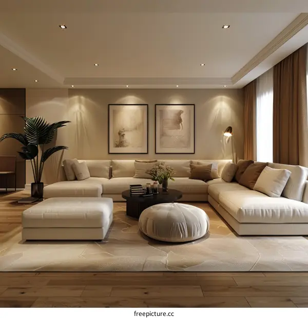 Modern Living Room Interior with Beige Sofa and Minimalist Decor