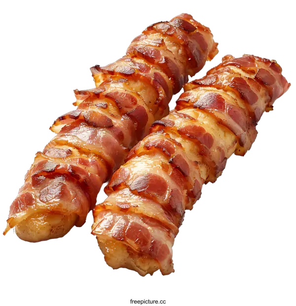 [Transparent Background PNG]Two Bacon Wrapped Chicken Tenders on White Background