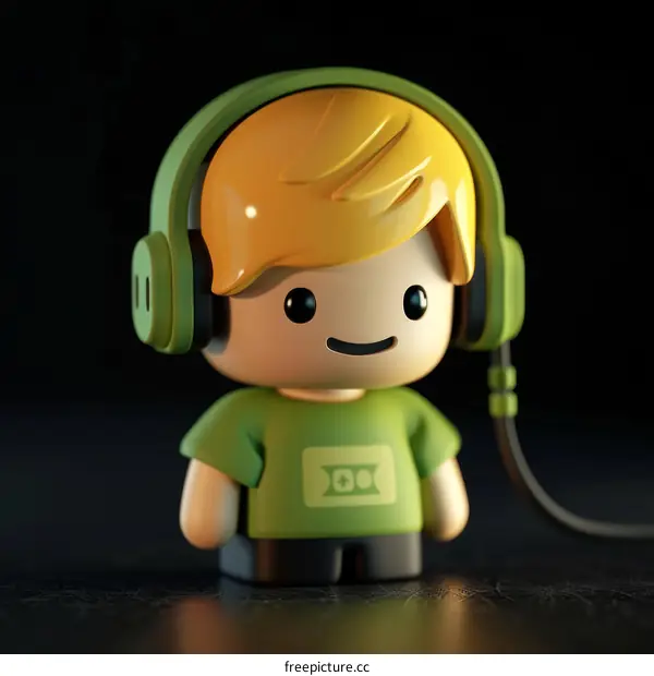 3D illustration of a boy wearing headphones