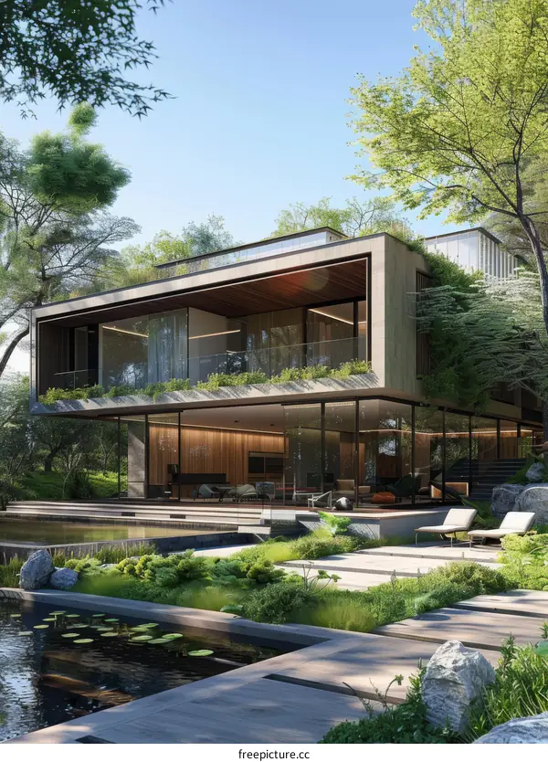 Modern House with Lush Landscaping