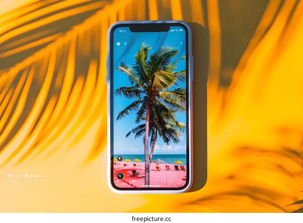 Palm Tree Beach On Phone Screen
