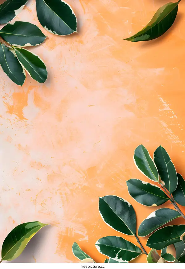 Green Leaves on a Orange Background