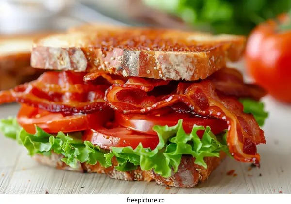 A delicious sandwich with bacon, tomato, and lettuce.