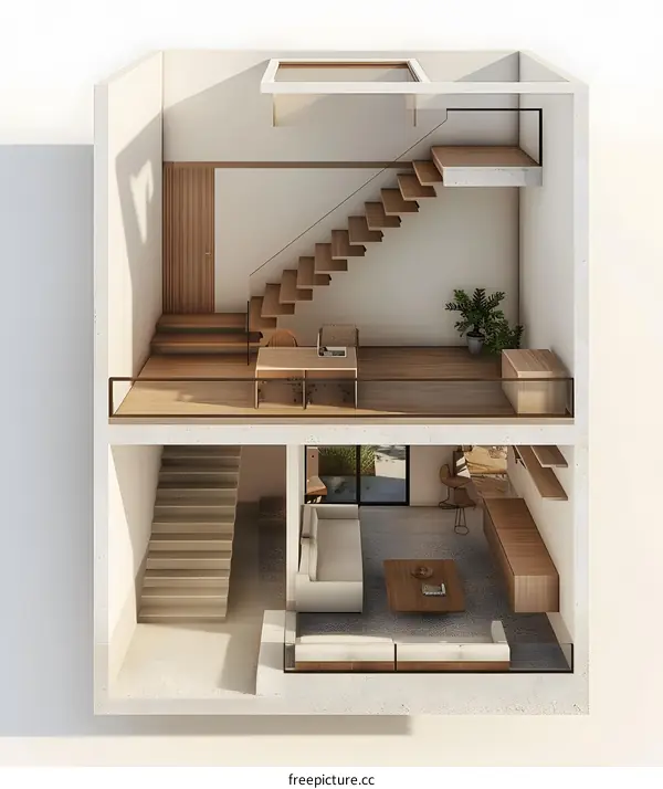 Modern House Interior Design with Stairs and Minimalist Furniture