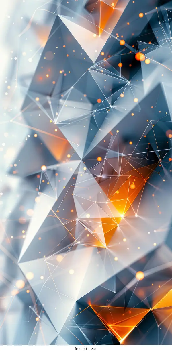 Abstract 3D Geometric Shapes with Orange Glowing Dots