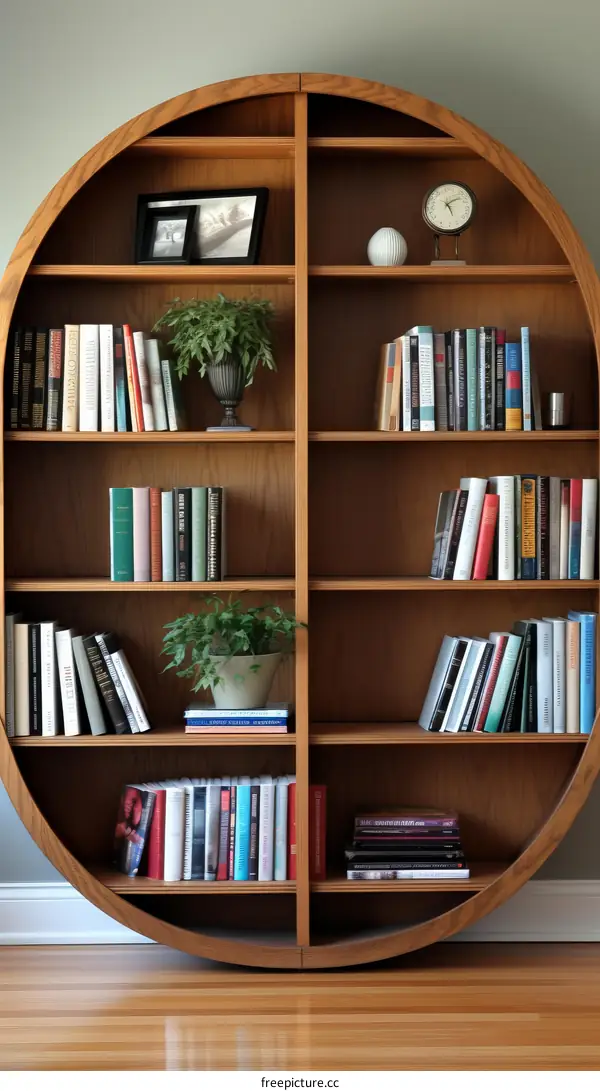 An Eclectic Mix of Books on Wooden Oval Bookshelf