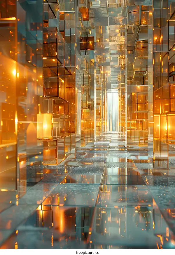 Futuristic Glass Tunnel with Glowing Light